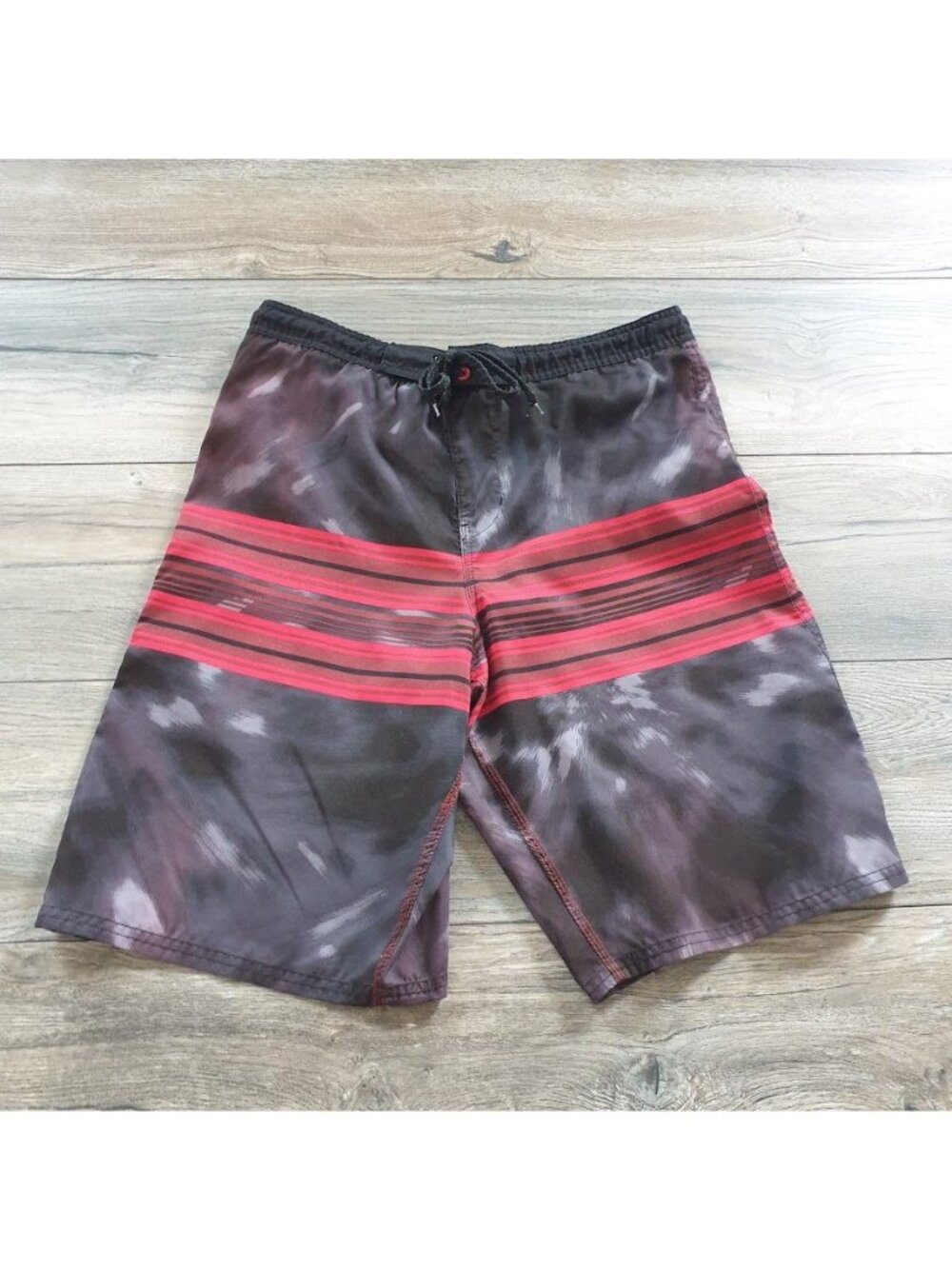 Burnside Swim Trunks Mens Tie Dye Red Striped Drawstring Front Pocket Small Mesh